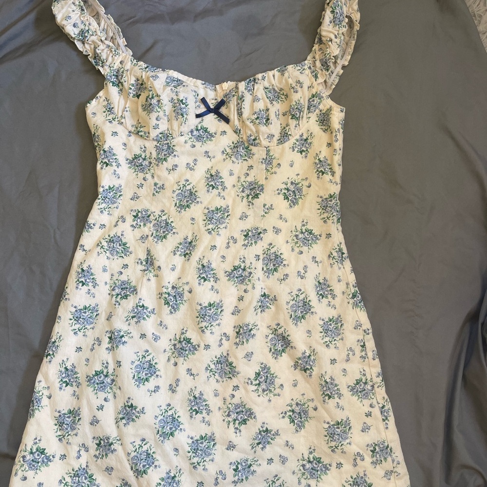 Cider Blue Floral Mini Dress with Ruffle Straps